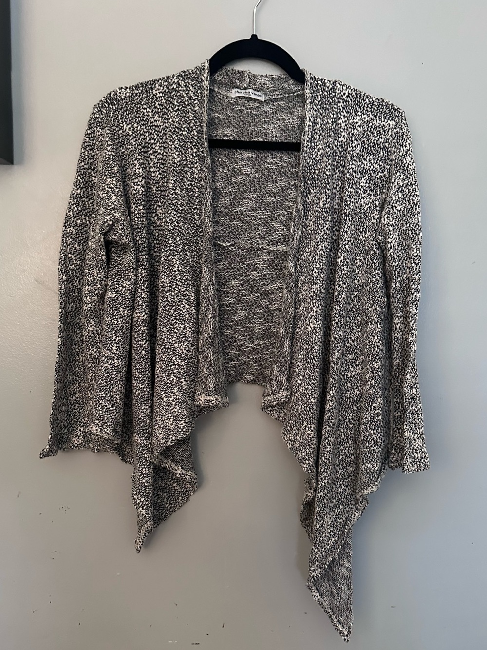 cha cha vente Black and White Marled Open-Front Cardigan